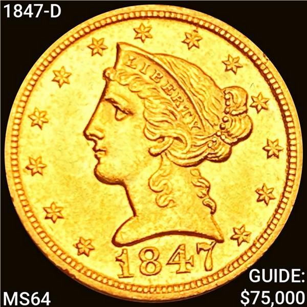 1847-D $5 Gold Half Eagle CHOICE BU