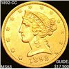 Image 1 : 1892-CC $5 Gold Half Eagle CHOICE BU