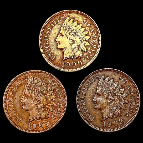 [3] Indian Head Cents [1900, [2] 1902] HIGH GRADE