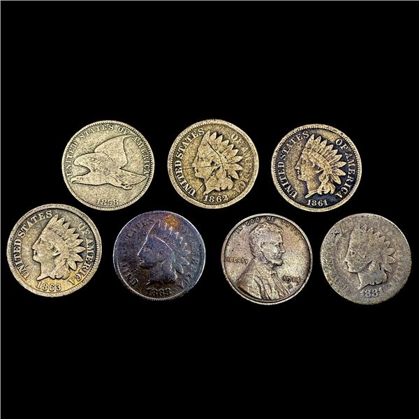 [7] Varied US Cents [1858, 1861, 1862, 1863, 1868,