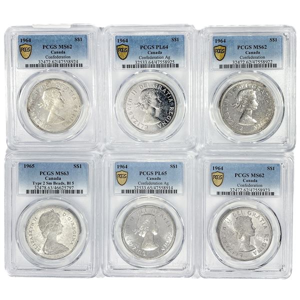 [6] 1964-65 Canada Silver Dollars PCGS PL/MS