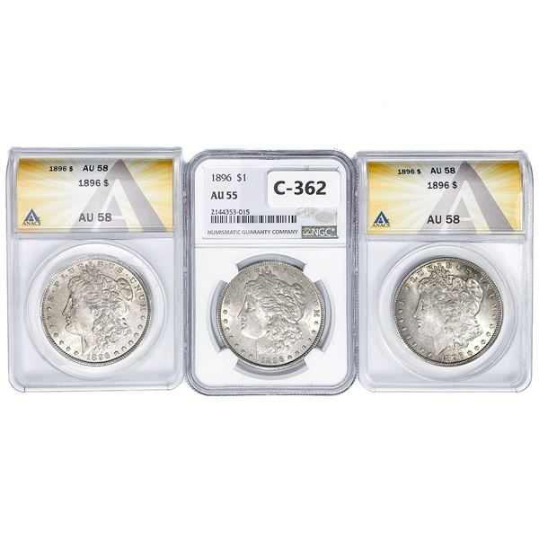 [3] 1896 Morgan Silver Dollars ANACS/NGC AU55-58
