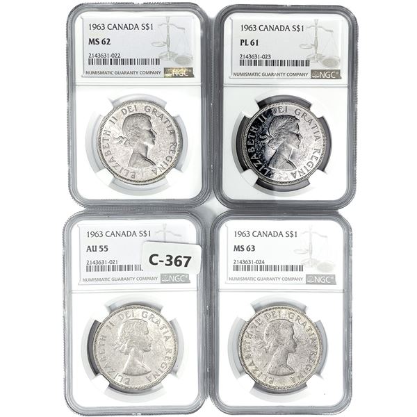 [4] 1963 Canada Silver Dollars NGC