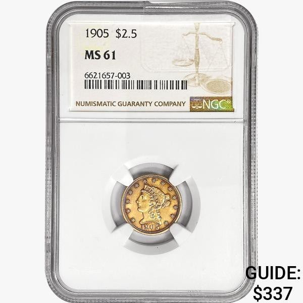 1905 $2.50 Gold Quarter Eagle NGC MS61