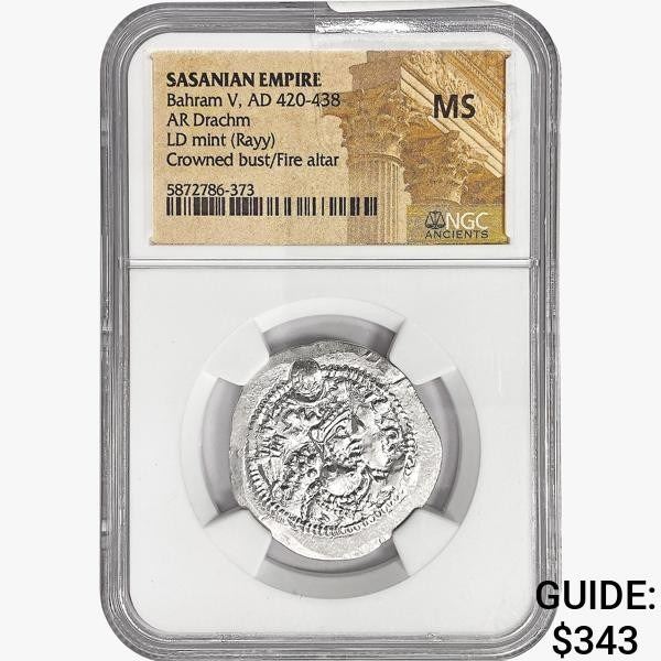 AD 420-438 Sasanian Empire AR Drachm NGC MS