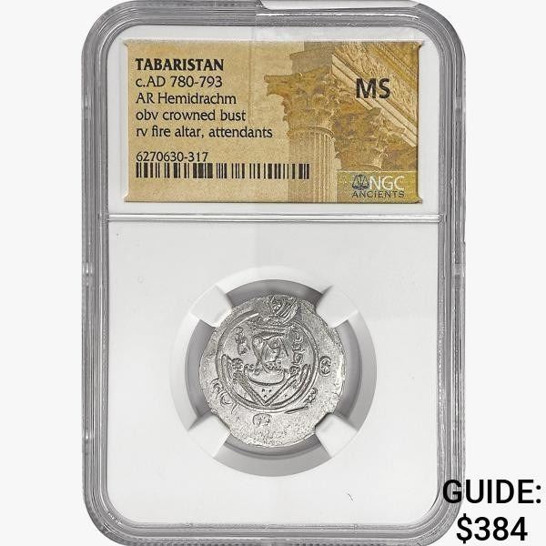 780-793 AD Tabaristan Silver Hemidrachm NGC MS