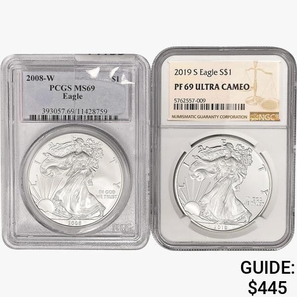 [2] American Silver Eagle PCGS/NGC MS/PF69 [2008-W