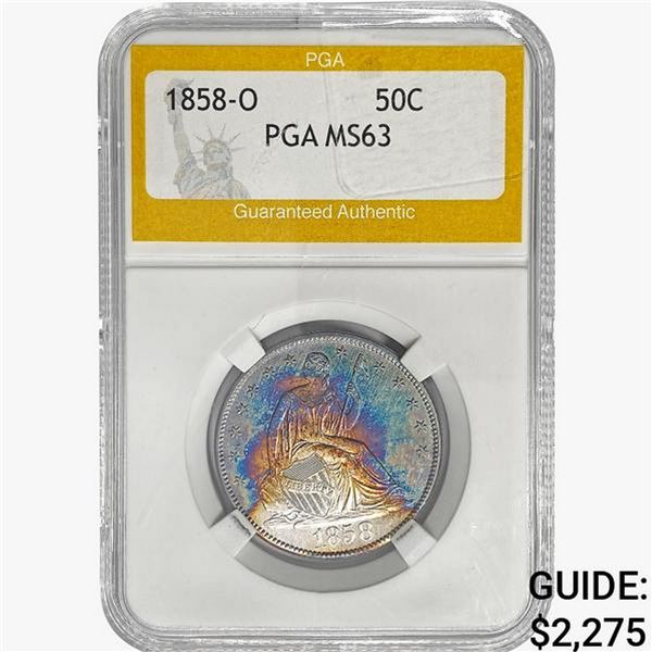 1858-O Seated Liberty Half Dollar PGA MS63