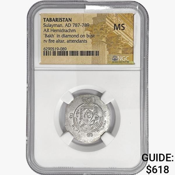 787-789 AD Tabaristan Silver Hemidrachm NGC MS