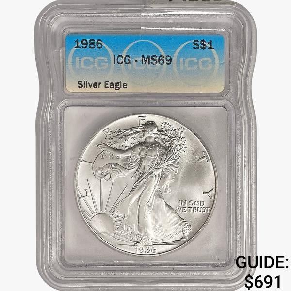 1986 American 1oz Silver Eagle ICG MS69