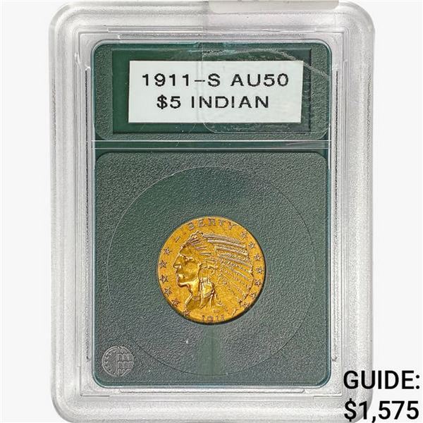 1911-S $5 Gold Half Eagle  AU50