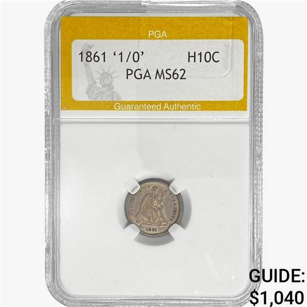 1861 '1/0' Seated Liberty Half Dime PGA MS62