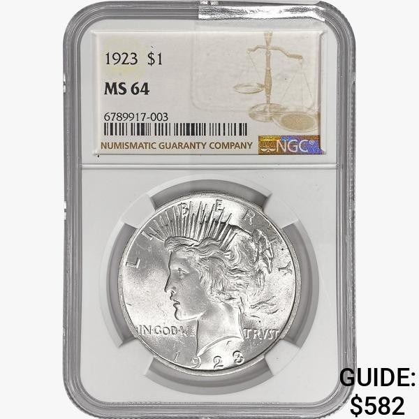 1923 Silver Peace Dollar NGC MS64