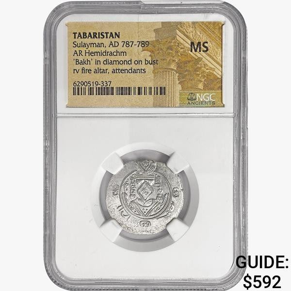 787-789 AD Tabaristan Silver Hemidrachm NGC MS