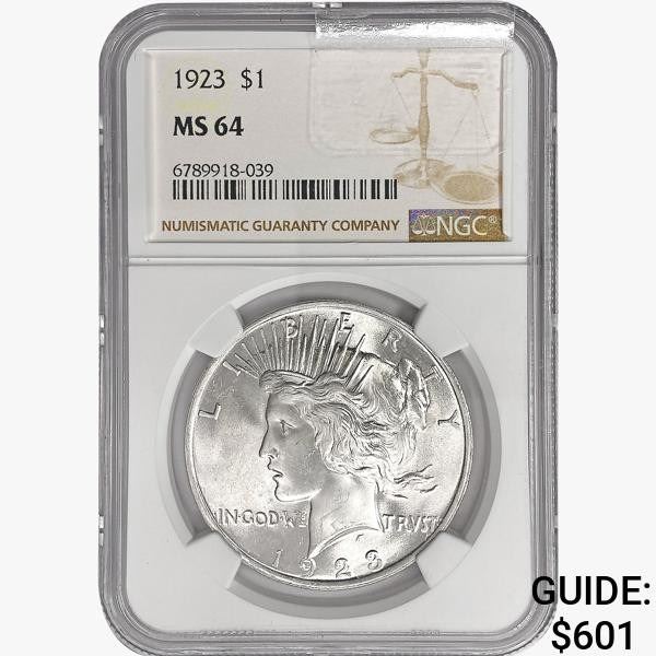 1923 Silver Peace Dollar NGC MS64