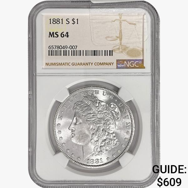 1881-S Morgan Silver Dollar NGC MS64