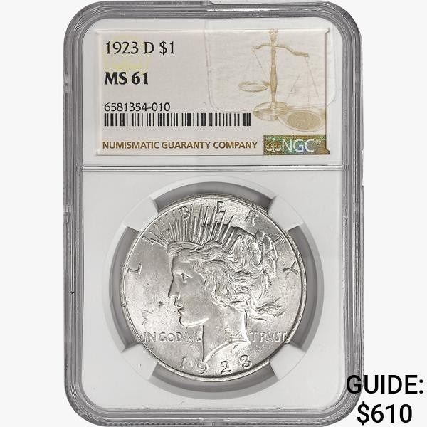 1923-D Silver Peace Dollar NGC MS61