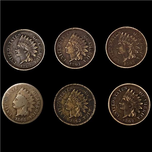 (6) Indian Head Cents ((2) 1862, (3) 1863, 1868)