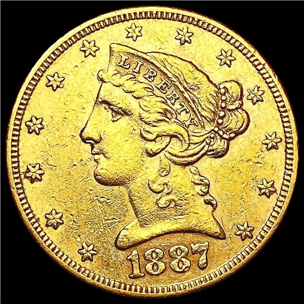 1887-S $5 Gold Half Eagle CLOSELY UNCIRCULATED