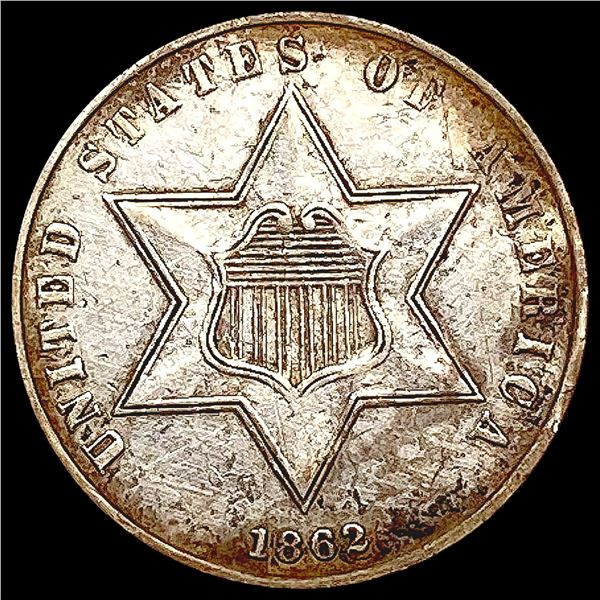 1862 Silver Three Cent NEARLY UNCIRCULATED