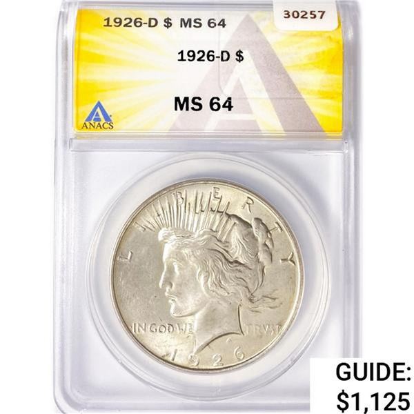 1926-D Silver Peace Dollar ANACS MS64