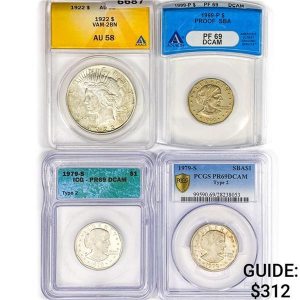 [4] Silver Dollars PF/AU 1922-1999