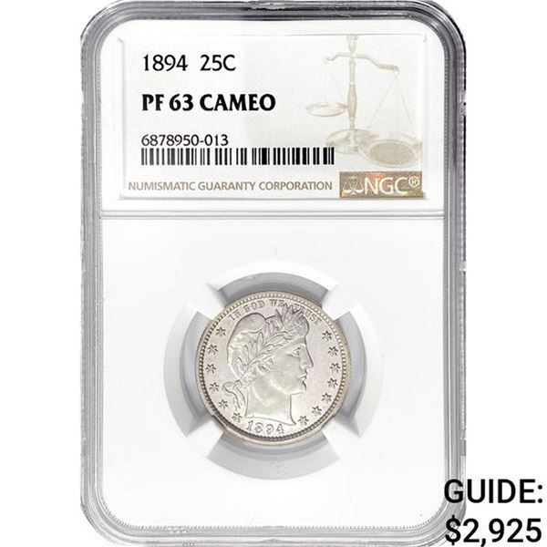 1894 Barber Quarter NGC PF63 CAMEO