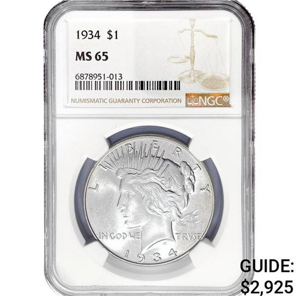 1934 Silver Peace Dollar NGC MS65
