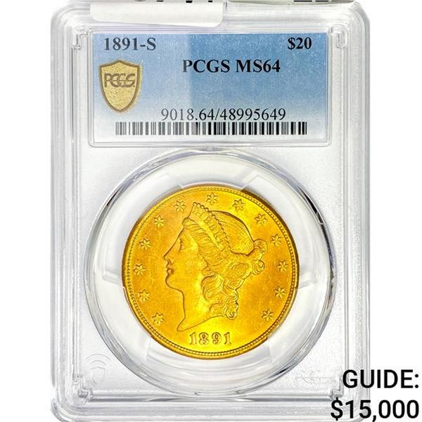 1891-S $20 Gold Double Eagle PCGS MS64