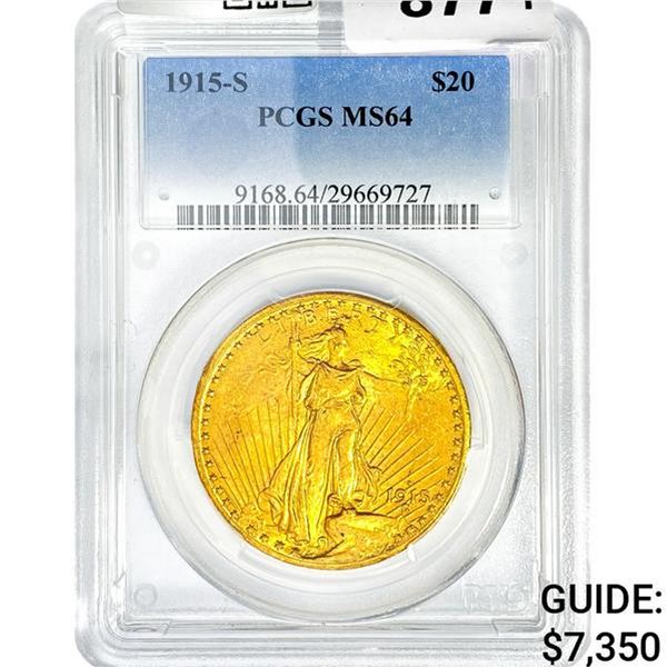 1915-S $20 Gold Double Eagle PCGS MS64