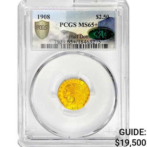 1908 $2.50 Gold Quarter Eagle PCGS MS65+ CAC Half