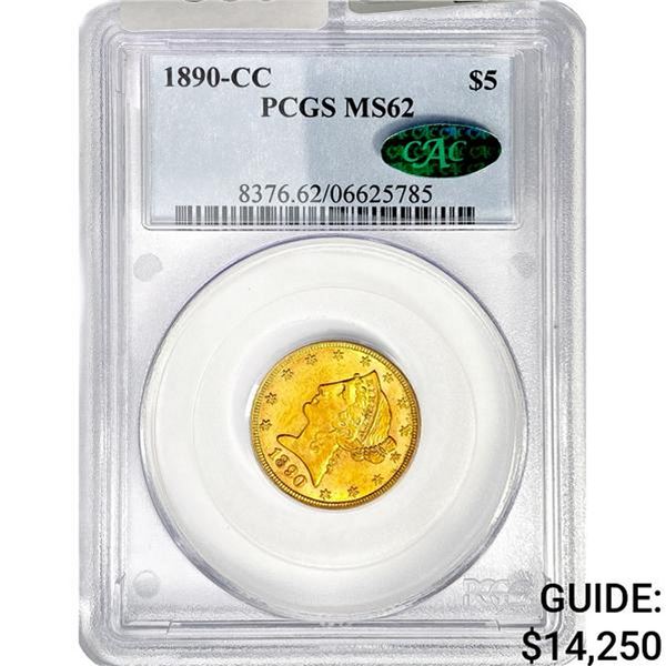 1890-CC $5 Gold Half Eagle PCGS MS62 CAC