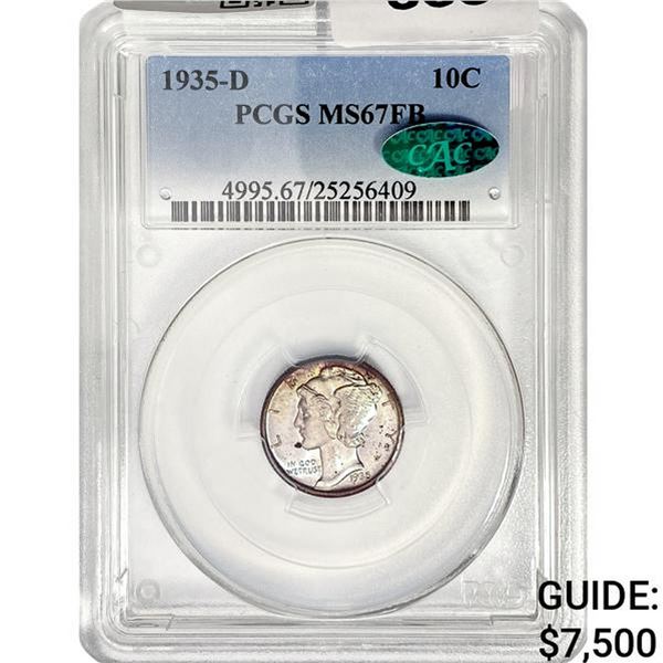 1935-D Mercury Silver Dime PCGS MS67 FB CAC