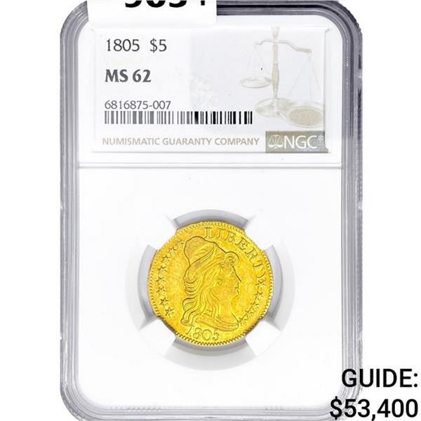 1805 $5 Gold Half Eagle NGC MS62