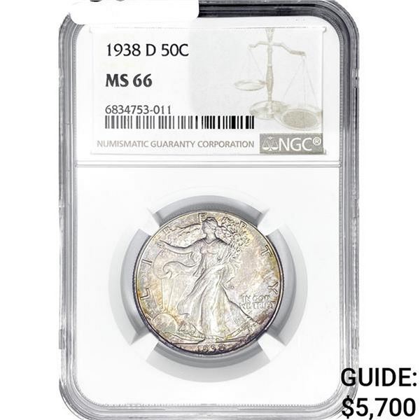 1938-D Walking Liberty Half Dollar NGC MS66