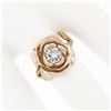 Image 3 : New Handmade 18k Pink Gold 0.72 ctw Round Diamond Rose Flower & Engraved Leaf Ri