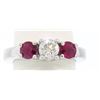 Image 5 : 14k White Gold 3 Stone Engagement Ring w/ Ctr Round Diamond & 2 Blood Red Rubies