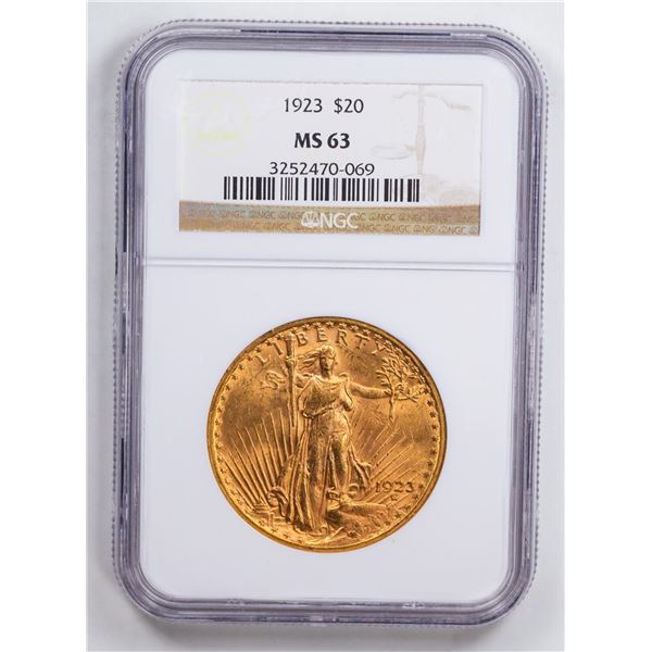 1923 $20 Double Eagle Gold Coin NGC MS63
