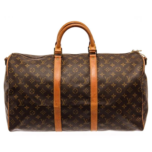 Louis Vuitton Keepall 50 Bandouliere Boston Bag Brown Monogram Coated Canvas