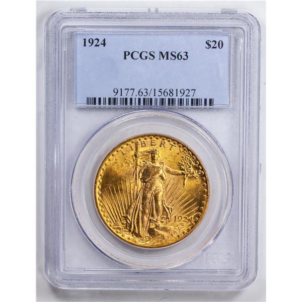 1924 $20 Double Eagle Gold Coin PCGS MS63
