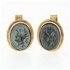 Image 1 : Vintage Men 18k Gold Oval Carved Intaglio Gray Hematite Knight Trojan Cuff Links