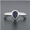 Image 2 : Simple Petite 14k White Gold 0.70 ctw Bezel Pear Dark Blue Sapphire Solitaire Ri