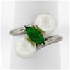 Image 1 : Vintage 14k White Gold 8.35mm Round Pearl Marquise Cut Jade Bypass Ring