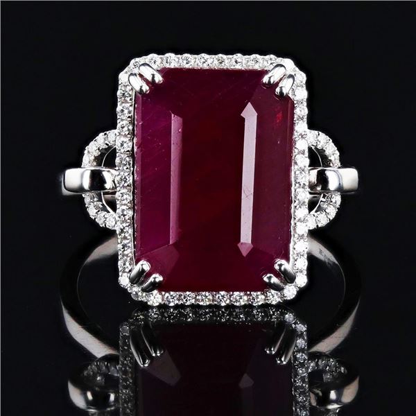 7.59 ctw UNHEATED Ruby and 0.21 ctw Diamond 18K White Gold Ring (GIA CERTIFIED)