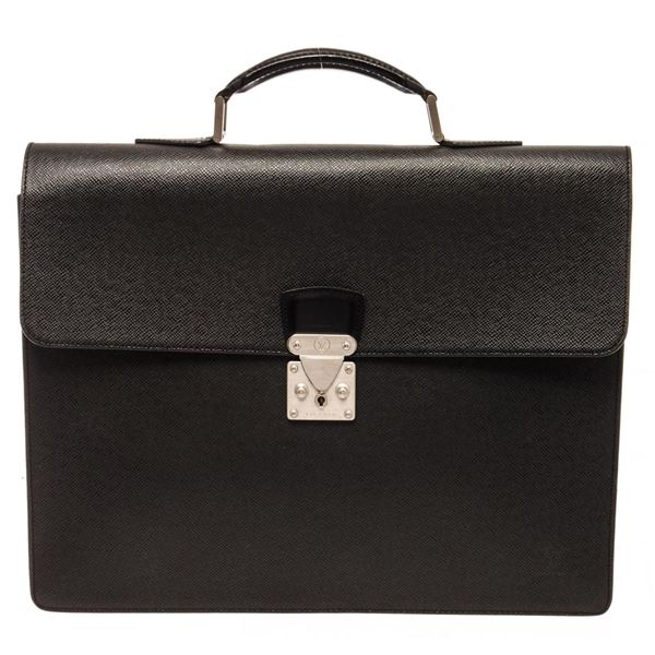 Louis Vuitton Serviette Briefcase Black Taiga Leather