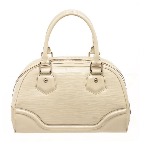 Louis Vuitton Ivory White Epi Leather Bowling Montaigne PM Tote Bag