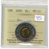 Image 1 : 2000, ICCS Graded "Knowledge" Canadian 2 dollar toonie coin - MS-65