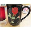 Image 2 : 2 coffee mugs cup black by otagiri japan rose with gold and 1 wine glass