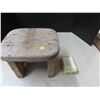 Image 1 : Old wooden bathroom stool (11"x9"x9") and vintage style metal soad dish