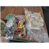 Image 4 : lot of collectibles - wooden shoe + brush, wood beads, paint kit, phone, buttons